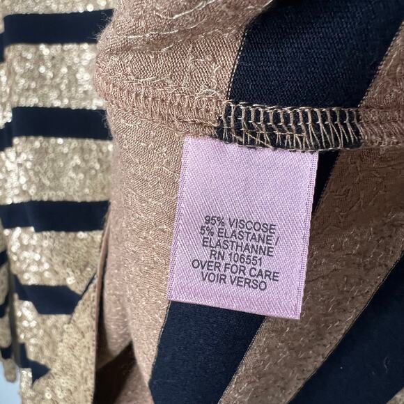 Calypso St. Barth Black & Gold Sequin Stripe Long Sleeve T-Shirt Size M - Picture 3 of 8